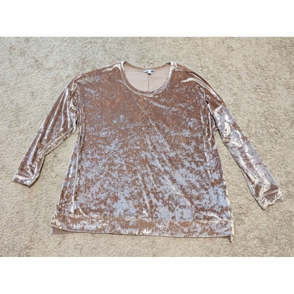 Boutique+‎ Crushed Velvet Top Tunic Womens Sz 1X Beige Brown Fairy Grunge Whimsy